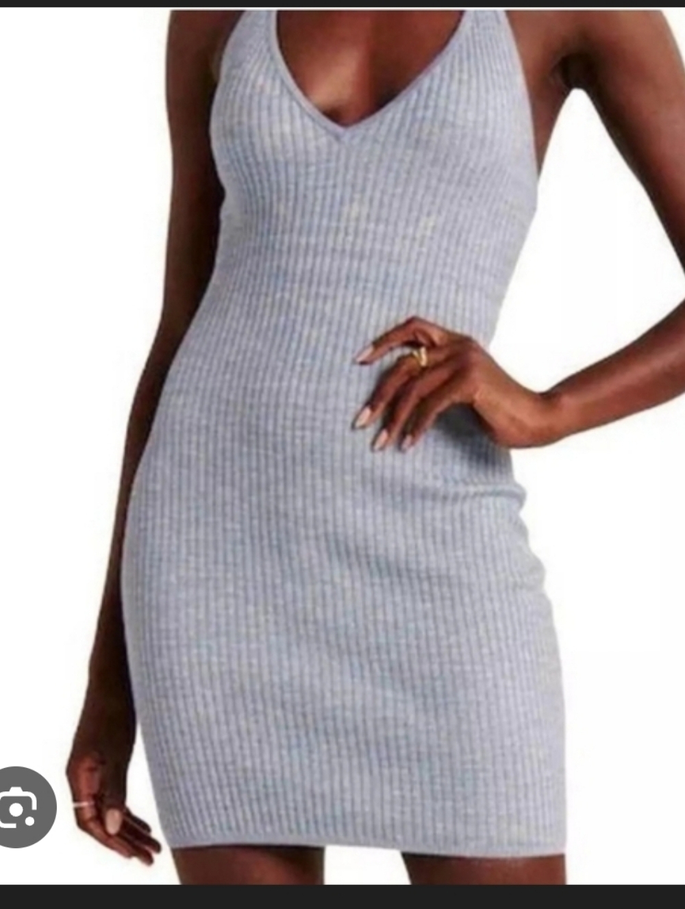 Abercrombie & Fitch Halter Ribbed Knit Mini Dress in Heather Blue